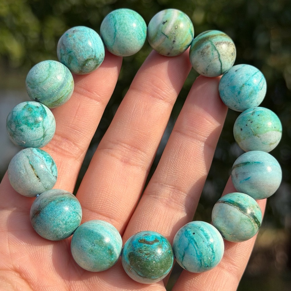 15mm‎ stretchable chunky Chrysocolla bracelet 1123